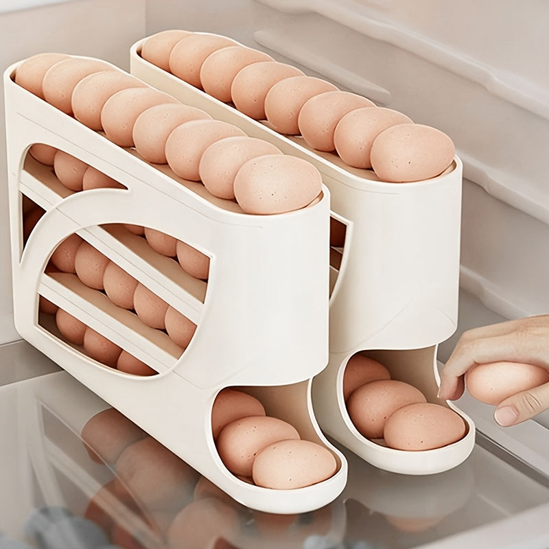 1pc Rolling Egg Rack - Space-Saving Side Door Design, Holds 30 Eggs, Smooth And Glossy End, Convenient Handle, Suitable for Kitchen And Refrigerator Storage | Modern Kitchen Additions | Durable Plastic Material
