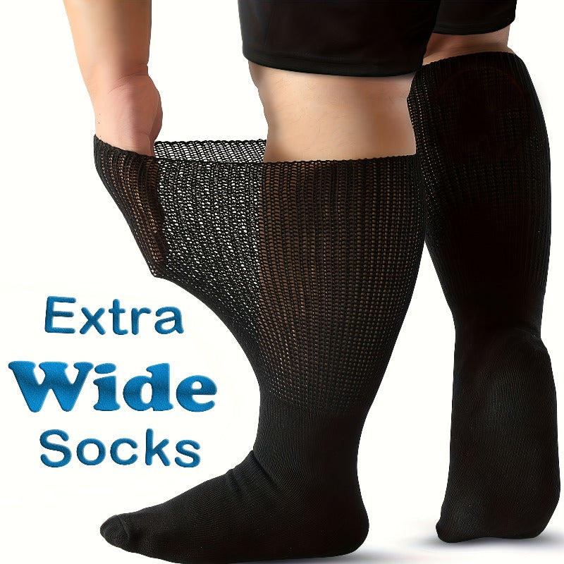 3 Pairs of Socks, Extra-wide Socks Suitable for Swollen Feet, Men's and Women's Stretchable Up to 30 Inches, Plus-size Socks, Seamless Non-restrictive Socks, Loose Top for Neuropathy, Weight Loss for Seniors - One Size Fits Most