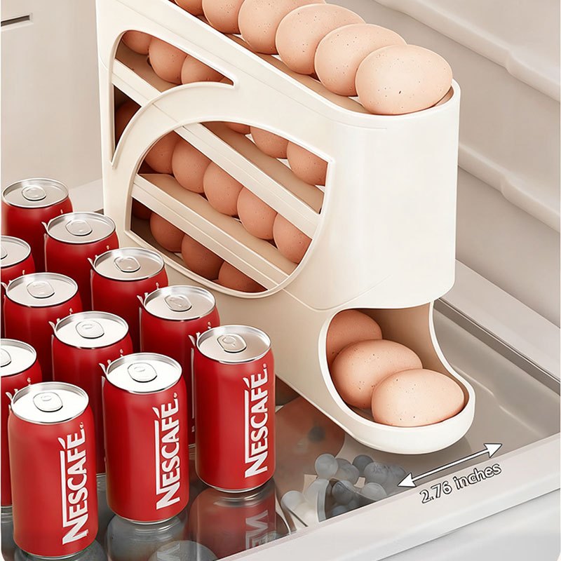 1pc Rolling Egg Rack - Space-Saving Side Door Design, Holds 30 Eggs, Smooth And Glossy End, Convenient Handle, Suitable for Kitchen And Refrigerator Storage | Modern Kitchen Additions | Durable Plastic Material