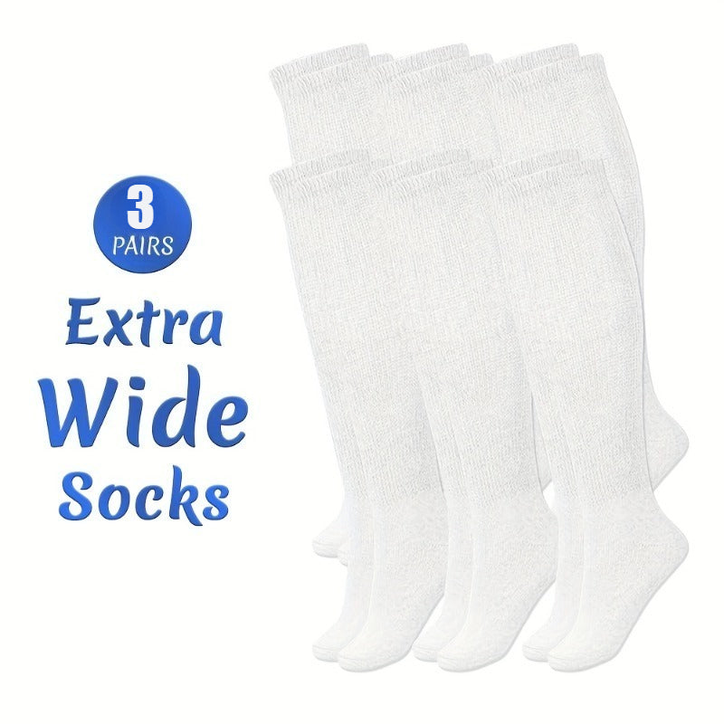 3 Pairs of Socks, Extra-wide Socks Suitable for Swollen Feet, Men's and Women's Stretchable Up to 30 Inches, Plus-size Socks, Seamless Non-restrictive Socks, Loose Top for Neuropathy, Weight Loss for Seniors - One Size Fits Most