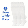 3 Pairs of Socks, Extra-wide Socks Suitable for Swollen Feet, Men's and Women's Stretchable Up to 30 Inches, Plus-size Socks, Seamless Non-restrictive Socks, Loose Top for Neuropathy, Weight Loss for Seniors - One Size Fits Most