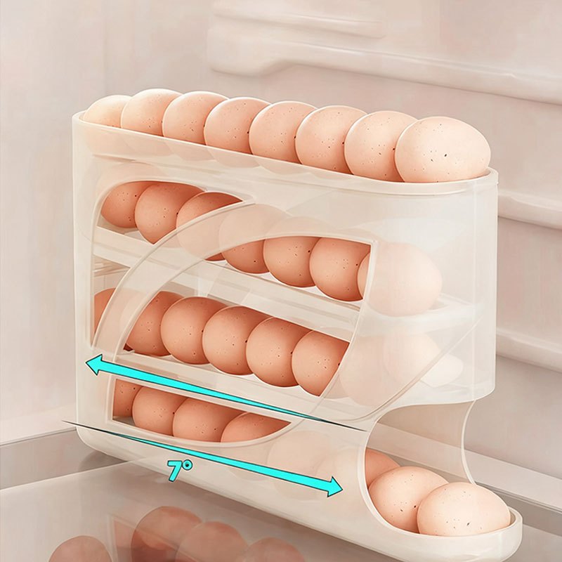 1pc Rolling Egg Rack - Space-Saving Side Door Design, Holds 30 Eggs, Smooth And Glossy End, Convenient Handle, Suitable for Kitchen And Refrigerator Storage | Modern Kitchen Additions | Durable Plastic Material