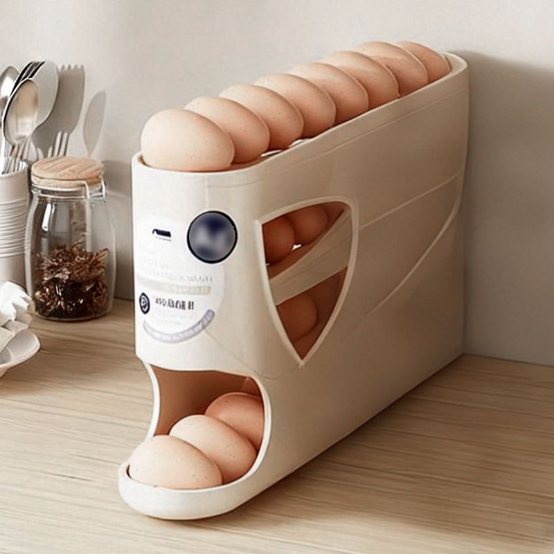 1pc Rolling Egg Rack - Space-Saving Side Door Design, Holds 30 Eggs, Smooth And Glossy End, Convenient Handle, Suitable for Kitchen And Refrigerator Storage | Modern Kitchen Additions | Durable Plastic Material