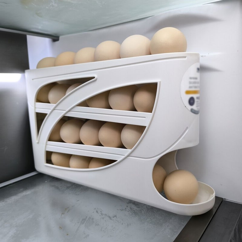 1pc Rolling Egg Rack - Space-Saving Side Door Design, Holds 30 Eggs, Smooth And Glossy End, Convenient Handle, Suitable for Kitchen And Refrigerator Storage | Modern Kitchen Additions | Durable Plastic Material